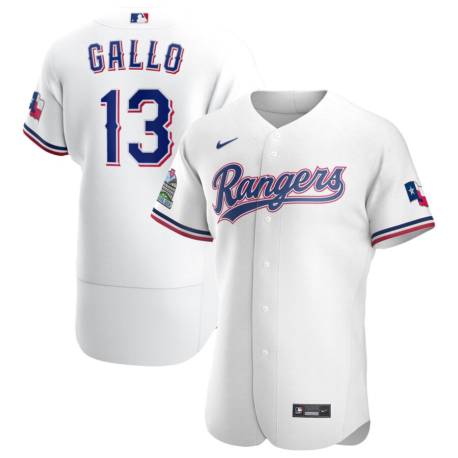 Texas Rangers #13 Joey Gallo Men Nike White Home 2020 Authentic Player MLB Jersey->atlanta falcons->NFL Jersey